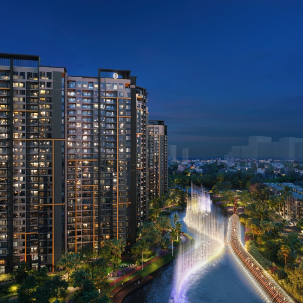 Masteri Park Place sở hữu vị trí đắc địa, dọc theo kênh đào nhạc nước quy mô hàng đầu Đông Nam Á - biểu tượng cho nhịp sống sôi động và đẳng cấp ngay thềm nhà. Ảnh: Masteri Park Place.